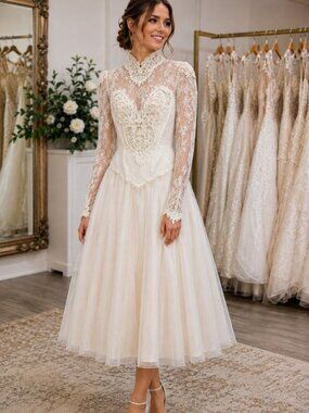 Vintage Jessica McClintock Lace Bridal Gown 7/8